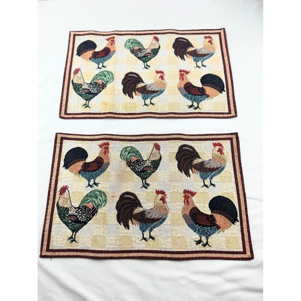 Vintage Rooster Tapestry Placemats Set of 2 Farmhouse Table‎ Mats